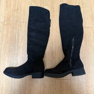 Black Fit Faux Suede Knee High Boots